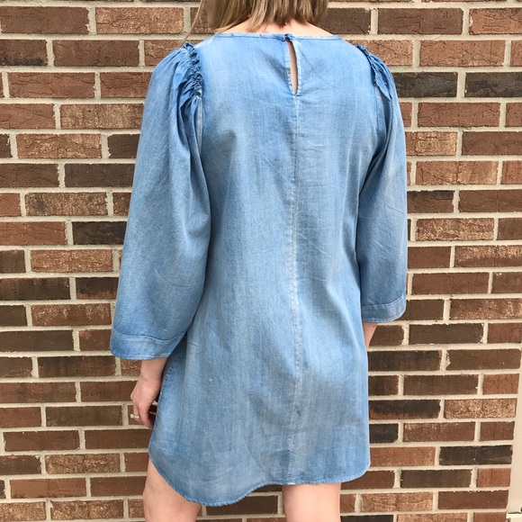 Light Denim Bell Sleeve Dress, 100% Cotton - Picture 3 of 7
